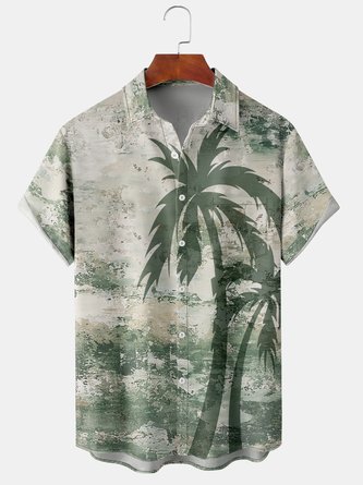 Plants Winter Hawaii Polyester Micro-Elasticity Party Short sleeve Regular H-Line shirts for Men