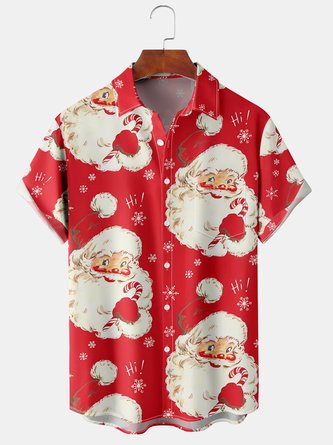 Casual Autumn Santa Claus Polyester Micro-Elasticity Daily Short sleeve Regular Shirt Collar shirts for Men