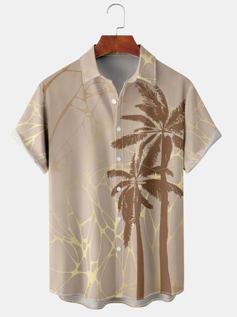 Men Plants Winter Hawaii Lightweight Vacation Buttons Short sleeve Regular H-Line shirts