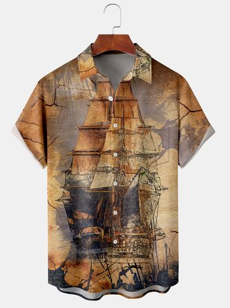 Men Sea Spring Hawaii Polyester Printing Micro-Elasticity Regular Fit Buttons Short sleeve shirts