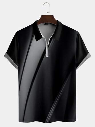 Geometric Casual Autumn Polyester Micro-Elasticity Regular Fit Short sleeve H-Line Regular Size Polo shirt for Men