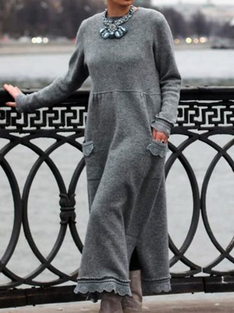 Women Weaving Dress Daily Casual Solid Weaving Dress