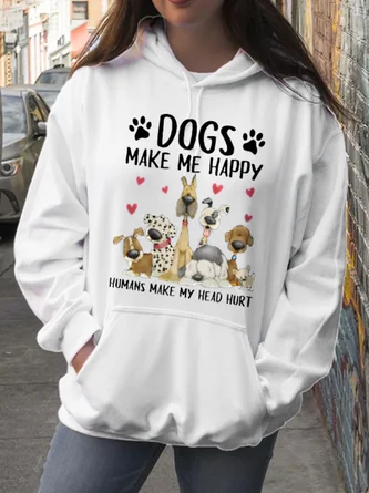 JFN Women DOGS MAKE ME HAPPY Pocket Loose Long Sleeve Hoodie