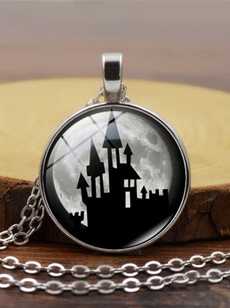 Halloween Castle Pattern Time Stone Luminous Necklace