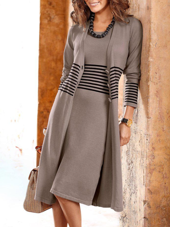 Plain Crew Neck Regular Fit Two-Piece Set