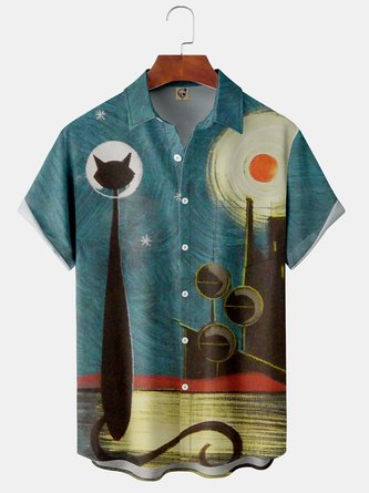 Men Striped Casual Summer Polyester Printing Lightweight Buttons Regular Shirt Collar shirts