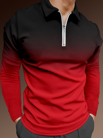Men Casual Plain Autumn Printing Micro-Elasticity Vacation Regular Fit Shawl Collar Regular Size Polo shirt
