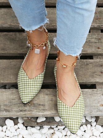 Women Houndstooth All Season Urban Daily Flat Heel Closed Toe Rubber Non-Slip Shallow Shoes Flats