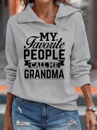 Please call me grandma slogan zipper loose sweater