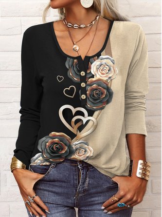 Regular Fit Color Block Crew Neck Top