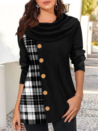 JFN Cowl Neck Casual Pile of collar Buttoned Top