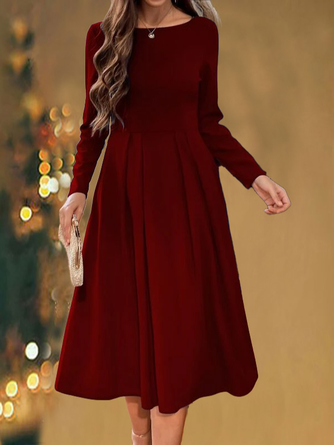 Women Simple Red Long Sleeve Formal Fitted Evening Occassion Long Dress