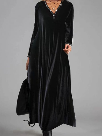 Loose Color Block V Neck Dress