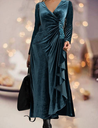 Elegant Velvet Plain Party Dress
