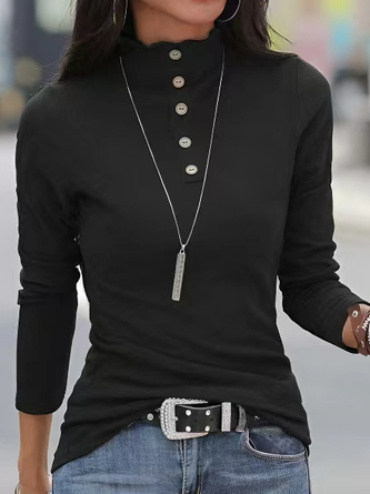 Casual Plain Half Turtleneck Buttoned T-Shirt | justfashionnow