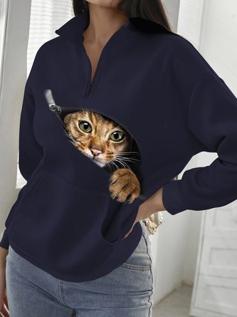 V Neck Loose Cat Sweatshirt