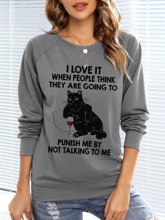 Casual Cat Loose Raglan Sleeve Sweatshirt