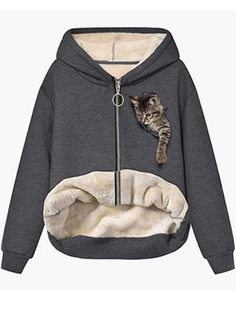 Casual Hoodie Cat Regular Fit Jacket