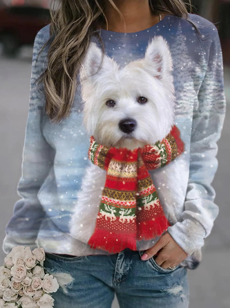 Christmas Crew Neck Loose Dog Casual Sweatshirt