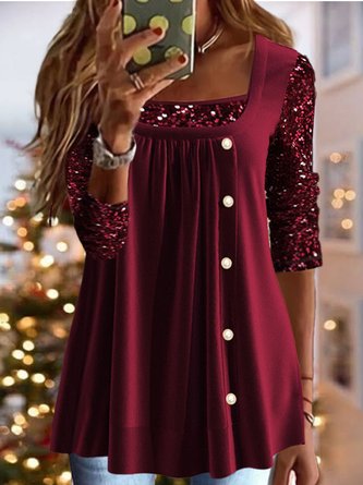 Loose Glitter Crew Neck Urban Top