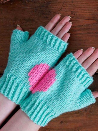 Wool Crochet Heart Pattern Gloves Valentine's Day Christmas New Year Gift Accessories
