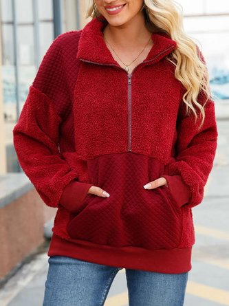 Casual Loose Fluff/Granular Fleece Fabric Plain Sweatshirt
