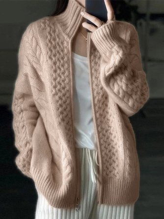 Stand Collar Regular Fit Sweater Coat