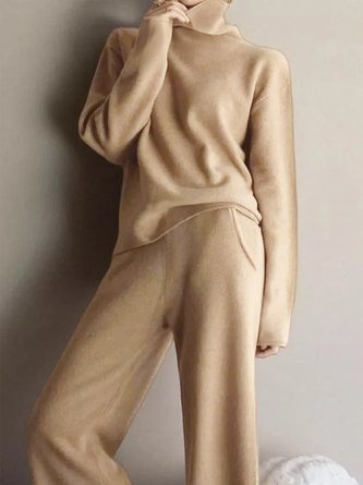 Plain Long Sleeve Casual Two-Piece Set