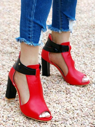 Plus Size Color Block Strappy Chunky Heel Sandals
