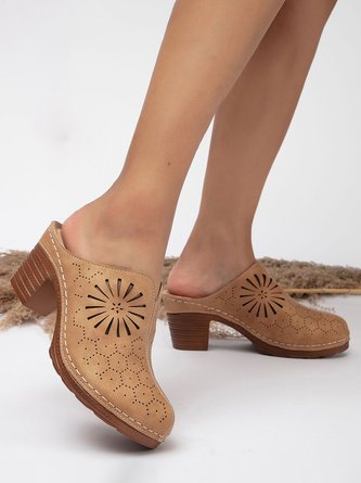 Vintage Plus Size Hollow out Chunky Heel Mules