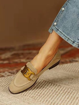 Gold Buckle Suede Loafers