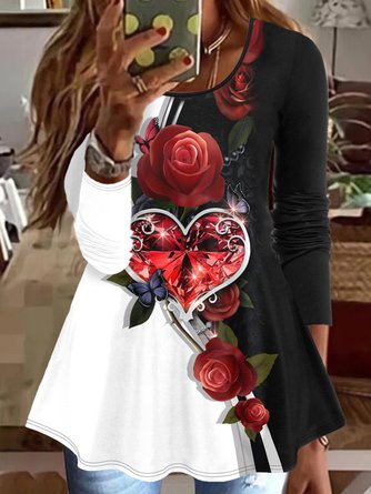 Heart/Cordate Casual Regular Fit Crew Neck Top