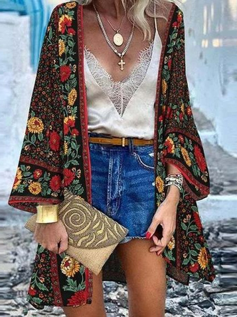 Floral Loose Casual Wrap Other Coat