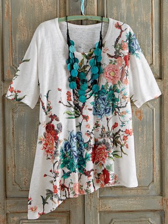 Casual Crew Neck Floral Tunic