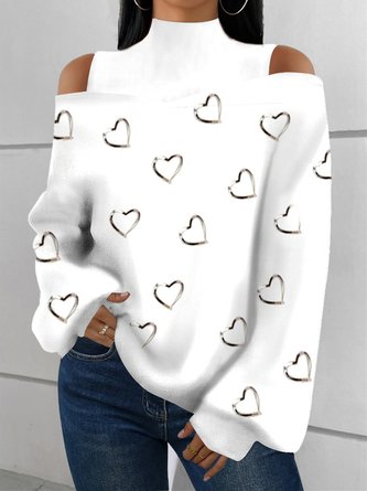 Turtleneck Lantern Sleeve Loose Casual Heart/Cordate Top