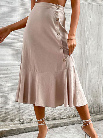 Cotton-Blend Loose Plain Casual Skirt