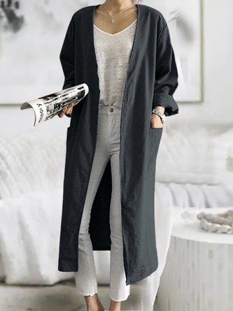 Plain Cross Neck Loose Casual Other Coat