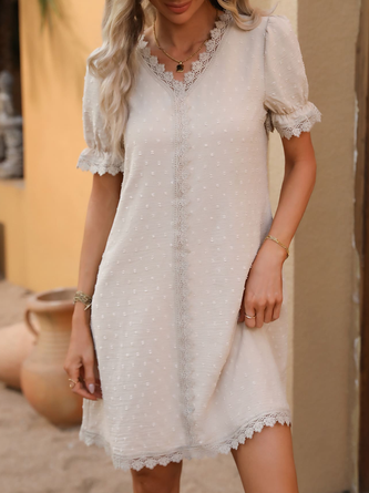 V Neck Lace Casual Loose Dress