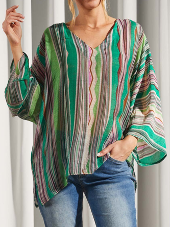 Casual Striped Cotton-Blend Regular Fit Top