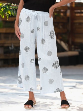 Casual Geometric Cotton And Linen Loose Casual Pants