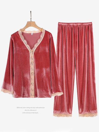 Valentine's Day Lace Gold Velvet Pajamas Homewear Set Plus Size