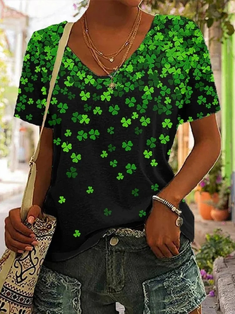 Shamrock Print Short Sleeve Casual T-Shirt
