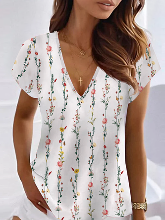 Vacation Floral Knitted Loose T-Shirt