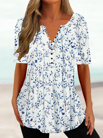 V Neck Regular Fit Casual Floral Shirt
