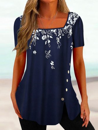 Floral Square Neck Loose Boho Top
