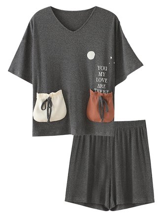 Soft and Comfortable Modal Casual Simple Pajamas Short Sleeve Shorts Home Service Set