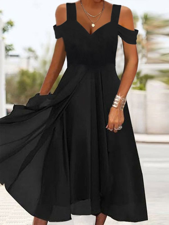 Plain Casual Cold Shoulder Regular Fit Dress