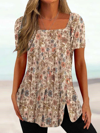 Buttoned Casual Square Neck Shirt