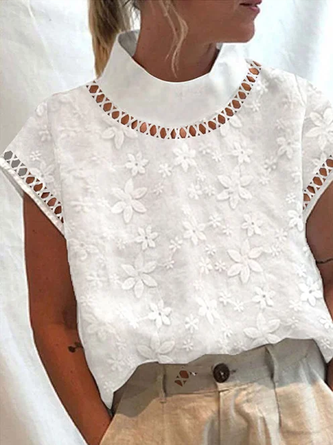 Loose Cotton And Linen Floral Linen Shirt