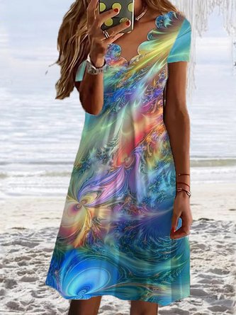 Loose Ombre Casual V Neck Dress